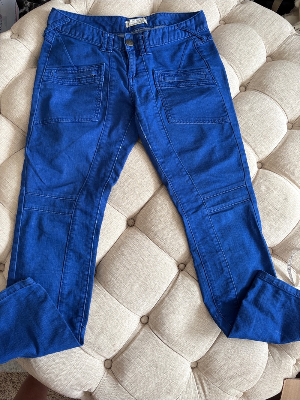 Free People Electric Blue Skinny Utility Jeans